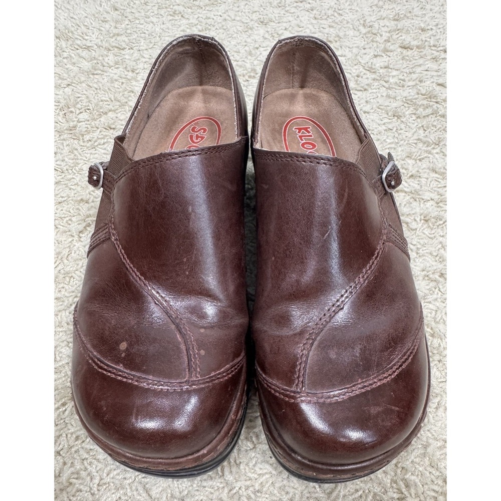 Klogs Brown Leather Slip On Buckle Clogs Women's 7W Lagenlook Boho Comfort Shoes